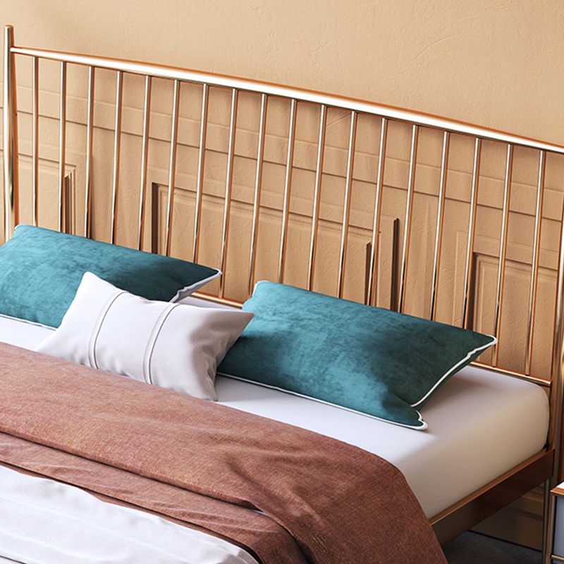 Glam Golden Finish Metallic Bed Wire-Grid Iron Bed Frame with Headboard