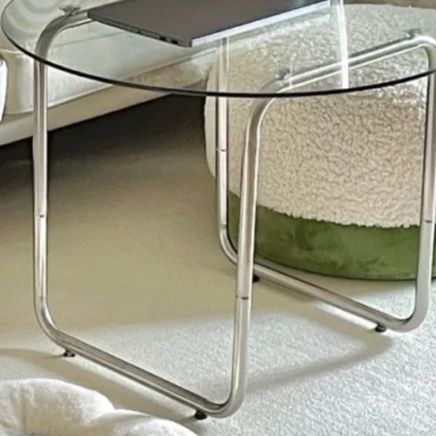 Modern Round Cocktail Table with Glass Top and Steel Sled Base Clearhalo 'Coffee & Accent Tables' 'Coffee Tables' 'coffee_tables' 'furn' 'furn_coffee_tables' 'Furniture' 'Living Room Furniture' 1200x1200_38db39d0-a46b-40b8-9dc4-847d12572a29