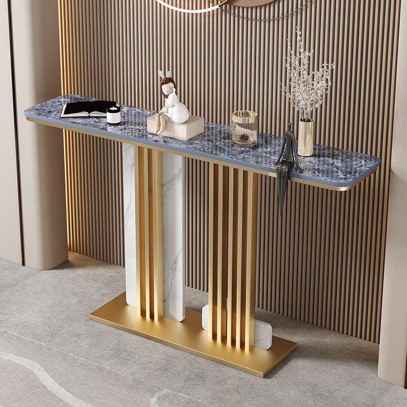 Tavolo console di accento rettangolare contemporaneo con base dorata/nera