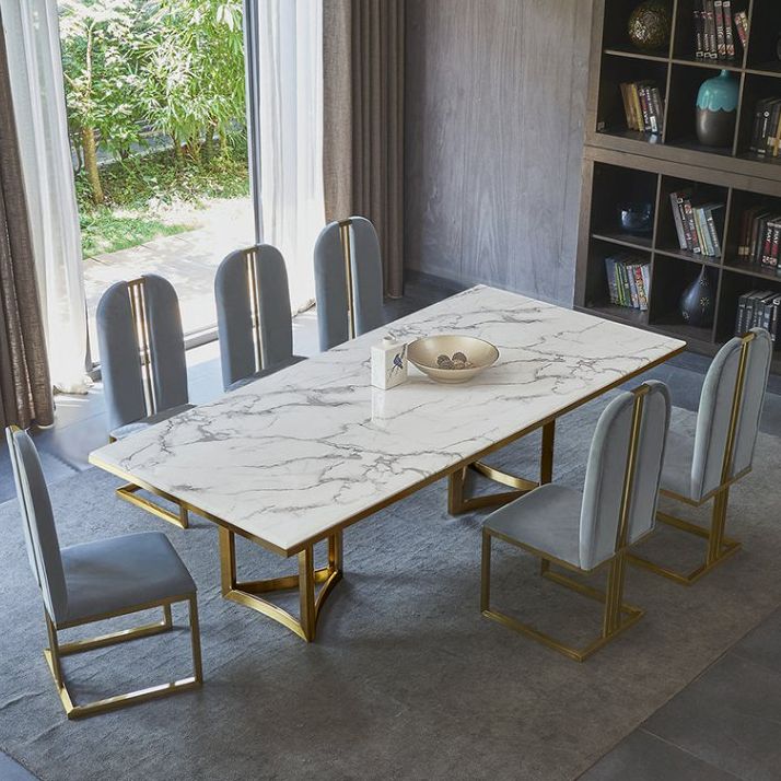 Tavolo da pranzo in marmo contemporaneo con sedie da pranzo in pelle 4/6