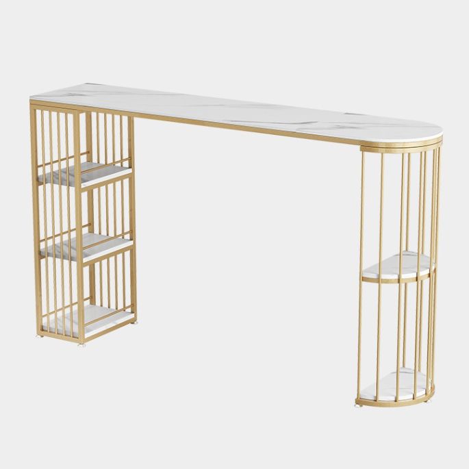 Glossy White Stone Top Bistro Table with Storage Glam Style Specialty Bar Table Clearhalo 'Bar Furniture' 'Bar Tables' 'bar_tables' 'furn' 'furn_bar_tables' 'Furniture' 'Kitchen & Dining Furniture' 1200x1200_38e9e883-9f46-45fc-837c-b6fe943118b1