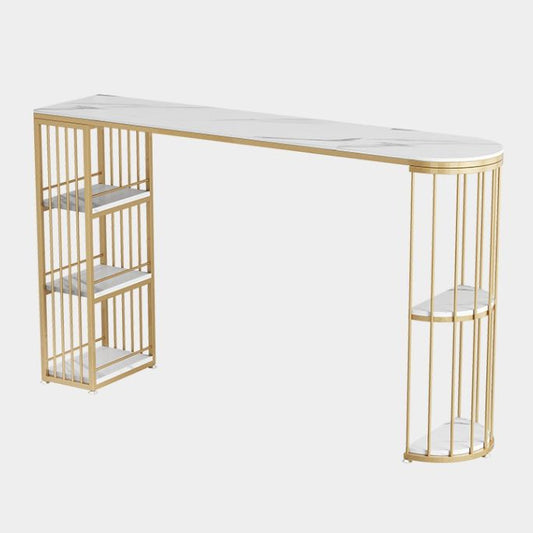 Glossy White Stone Top Bistro Table with Storage Glam Style Specialty Bar Table Clearhalo 'Bar Furniture' 'Bar Tables' 'bar_tables' 'furn' 'furn_bar_tables' 'Furniture' 'Kitchen & Dining Furniture' 1200x1200_38e9e883-9f46-45fc-837c-b6fe943118b1