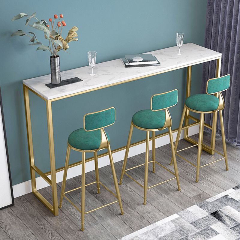 Stone Bar Dining Table Glam Rectangle Bar Table with Trestle Pedestal for Balcony