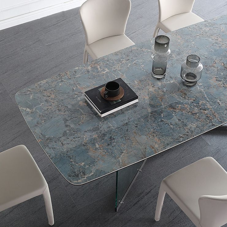 Rechthoekige blauwe stenen eettafel Modern gehard glazen meubels met schroeftafel
