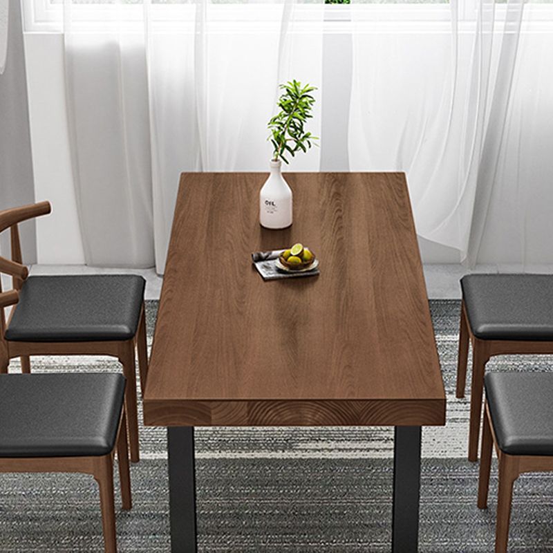 Rectangle Black Base Dining Table Modern Style Pine Wood Table for Kitchen Use