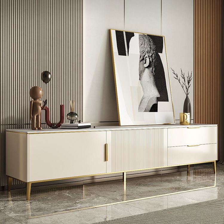 Singer de la consola de televisión de piedra sinterizada casera escandinava de televisión con patas de metal