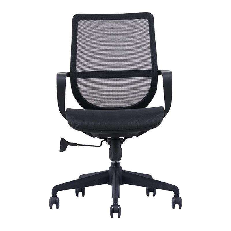 Silla moderna con brazo y ruedas, silla de escritorio con respaldo medio en color negro de microfibra