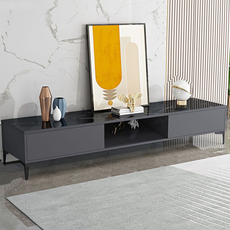 Console TV moderna lucida, supporto TV in legno bianco/nero con 2 ripiani