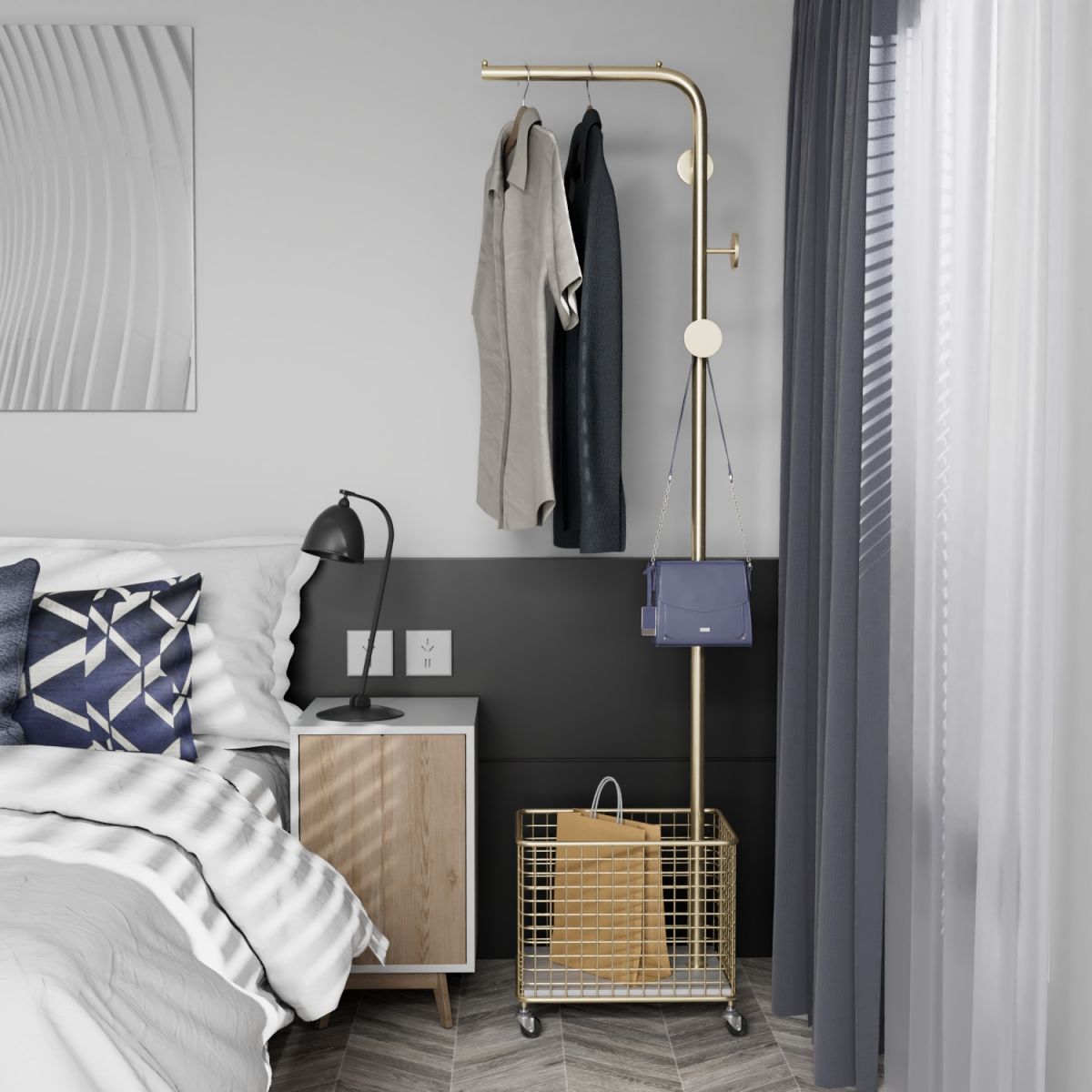 Modern Basket Storage Coat Hanger Castors Detail Metal Coat Rack for Living Room Clearhalo 'Entry & Mudroom Furniture' 'furn' 'furn_hall_tree_coat_racks' 'Furniture' 'Hall Trees & Coat Racks' 'hall_tree_coat_racks' 1200x1200_38f14d32-5937-4d6e-a5a9-373cd539dea2