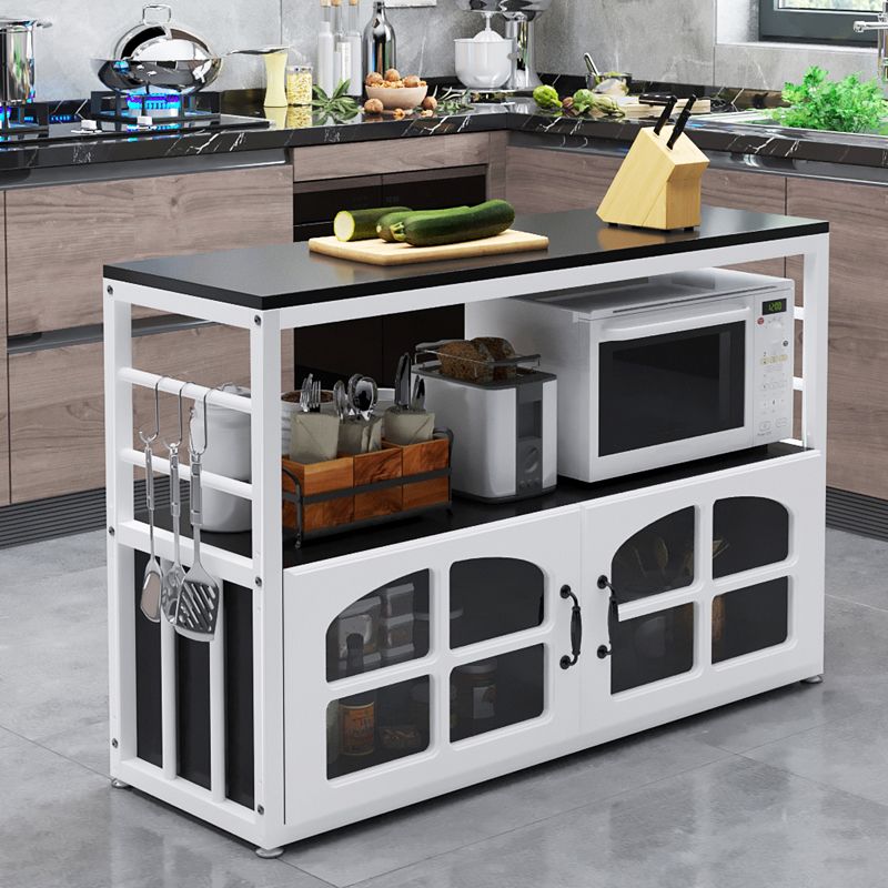Black and White Kitchen Cart Metal and Wood Kitchen Island with Storage Cabinets Clearhalo 'furn' 'furn_kitchen_islands_carts' 'Furniture' 'Kitchen & Dining Furniture' 'Kitchen Islands & Carts' 'kitchen_islands_carts' 1200x1200_38f69e05-b3dd-4979-97f1-88e09d9a3d7c