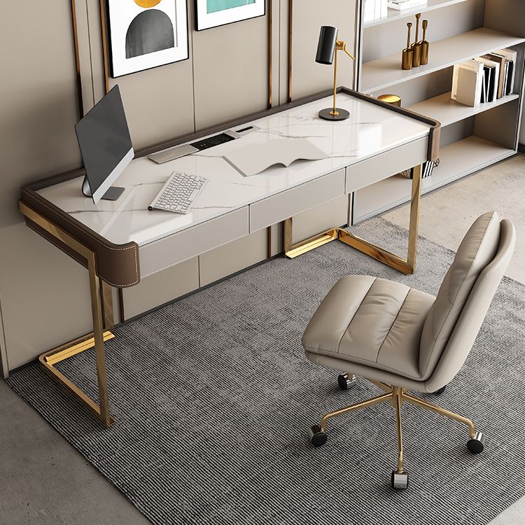 Glam Stone Writing Desk 29.53 Zoll großer Büroschreibtisch mit Schubladen