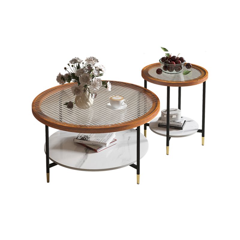 Glass & Slate Round Coffee Table Set Tropical Shelf Included Cocktail Table Clearhalo 'Coffee & Accent Tables' 'Coffee Tables' 'coffee_tables' 'furn' 'furn_coffee_tables' 'Furniture' 'Living Room Furniture' 1200x1200_38f80160-8e1b-4034-bc55-e121b50b0f62