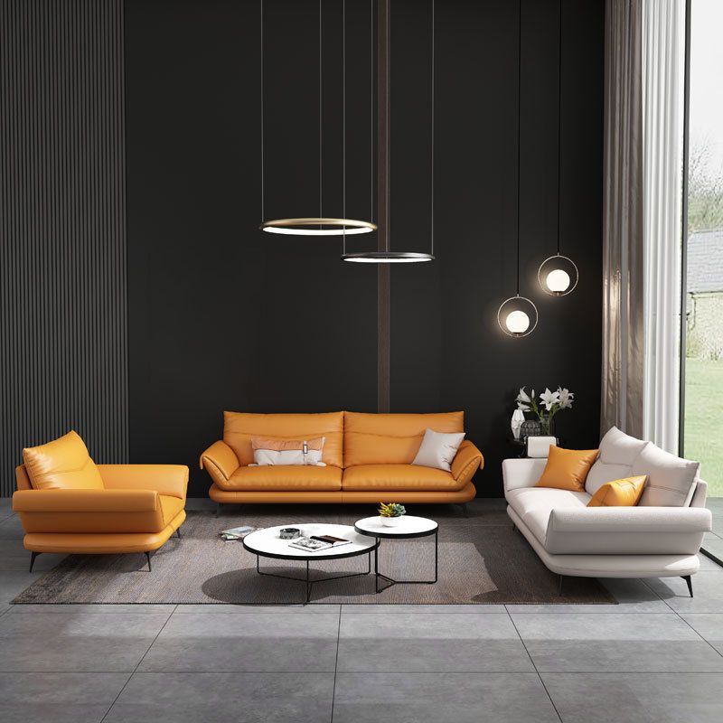 Contemporary Cushions Standard Sofa Leather Flared Arm Sofa for Living Room