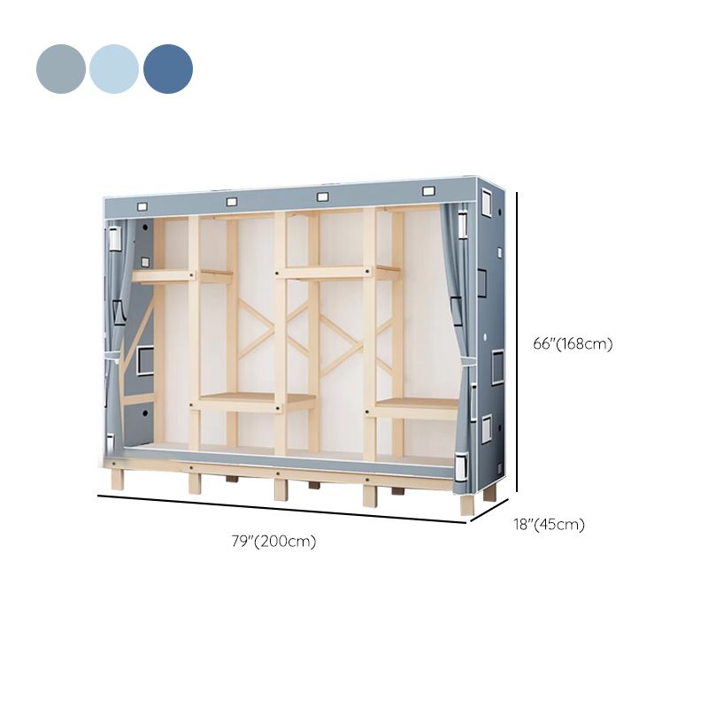 Solid Pine Wood Frame Wardrobe Armoire Contemporary Multifunctional Wardrobe