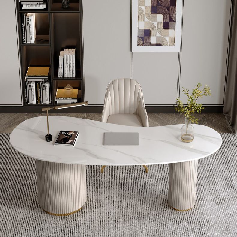 Modern Stone Office Desk 29.53" Tall Writing Desk with 3 Drawers Clearhalo 'furn' 'furn_office_desk' 'Furniture' 'Office Desks' 'Office Furniture' 'office_desk' 1200x1200_38fd6865-0c03-4040-b933-c19b80ff8f37