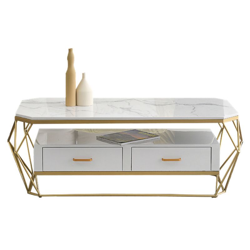Modern Slate Geometric Coffee Table Gold Metal Frame Coffee Table with Storage Clearhalo 'Coffee & Accent Tables' 'Coffee Tables' 'coffee_tables' 'furn' 'furn_coffee_tables' 'Furniture' 'furniture_coffee_tables' 'Living Room Furniture' 1200x1200_390029b5-bd77-4215-976b-32619e440f96