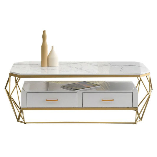 Modern Slate Geometric Coffee Table Gold Metal Frame Coffee Table with Storage Clearhalo 'Coffee & Accent Tables' 'Coffee Tables' 'coffee_tables' 'furn' 'furn_coffee_tables' 'Furniture' 'furniture_coffee_tables' 'Living Room Furniture' 1200x1200_390029b5-bd77-4215-976b-32619e440f96