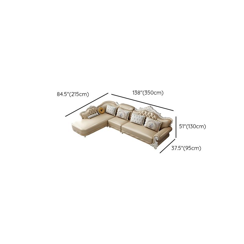 Tufted Scroll Arm Chesterfield Sofa and Chaise Genuine Leather Sofa with Pillows Clearhalo 'furn' 'furn_sectionals' 'Furniture' 'Living Room Furniture' 'Sectionals' 1200x1200_39040a2a-a190-4ae9-82f6-eb6b9dc32acd
