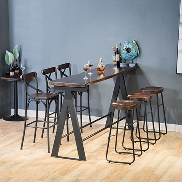 Rectangle Pine Wood Top Bar Table Modern Bar Table with Trestle Base in Black Clearhalo 'Bar Furniture' 'Bar Tables' 'bar_tables' 'furn' 'furn_bar_tables' 'Furniture' 'Kitchen & Dining Furniture' 1200x1200_3904bd18-2abd-4e19-8981-d47bc4fb0f15