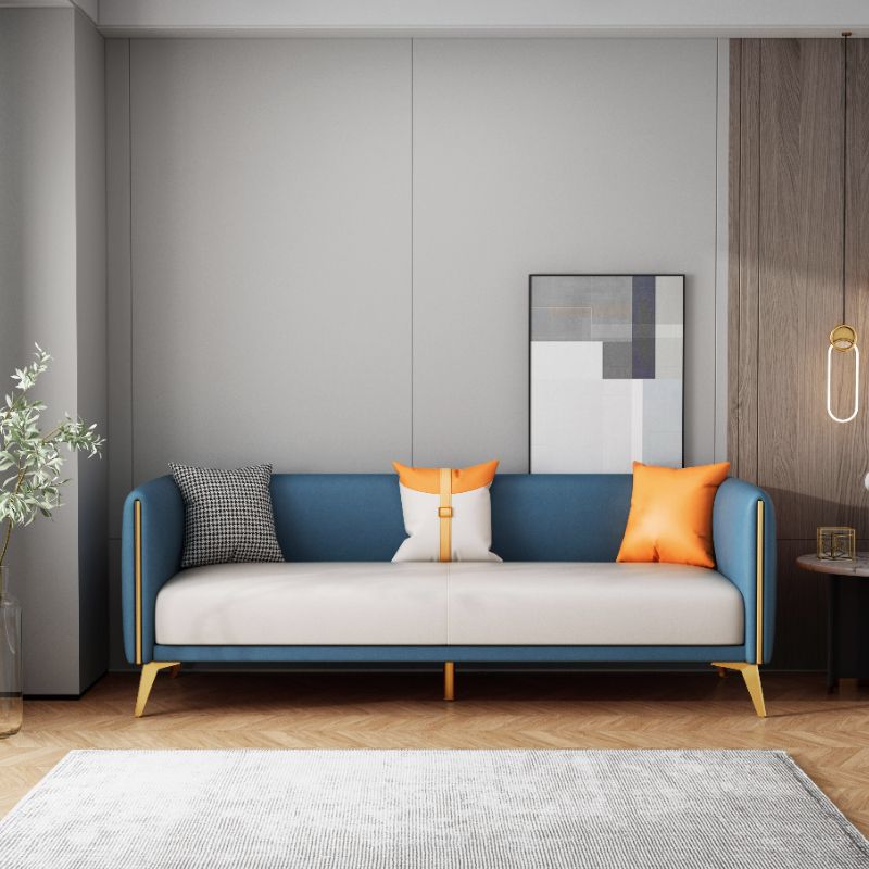 Glam Style 27.55" Wide Faux Leather 3 Seater Tuxedo Arm Sofa with Pillows