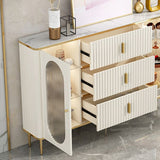 Server a buffet bianco con porte di vetro server glam per sala da pranzo