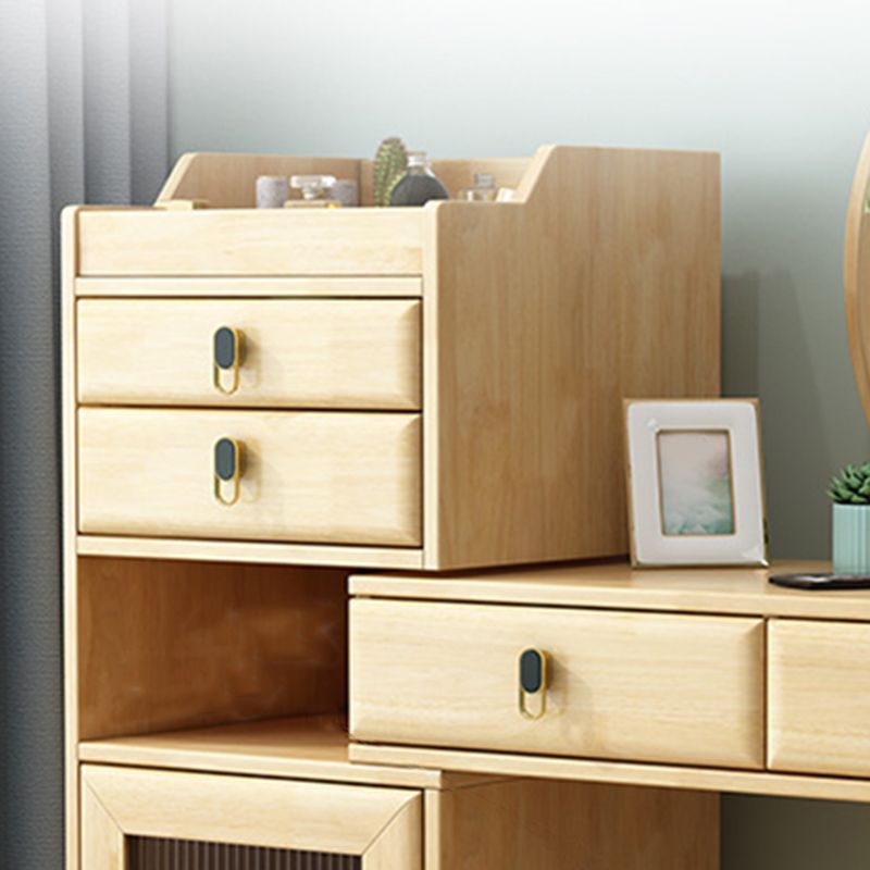 Ensemble de vanité en bois avec tabouret et miroir