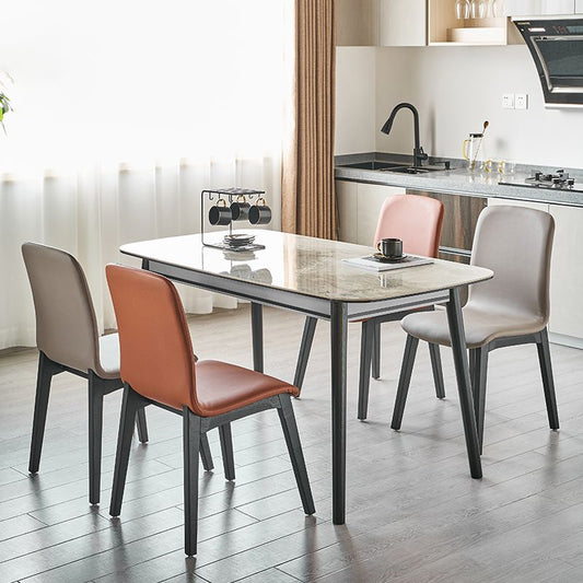 Indoor PU Leather Dining Chair Solid Wood Legs Dining Side Chair