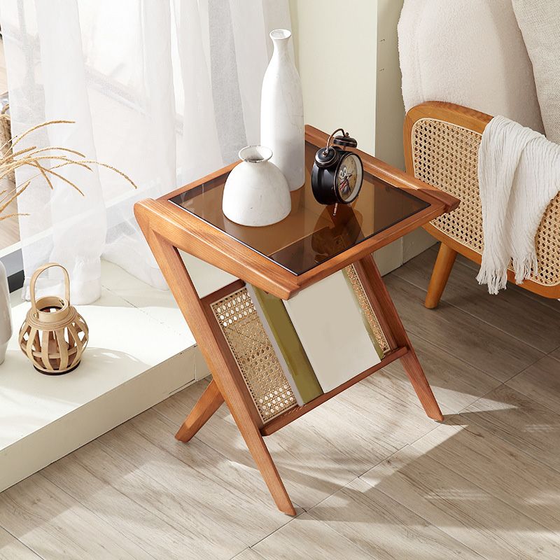 Kreuzbeine Endtisch Glass Top Endtisch mit Regal 21,6 "groß für Wohnzimmer