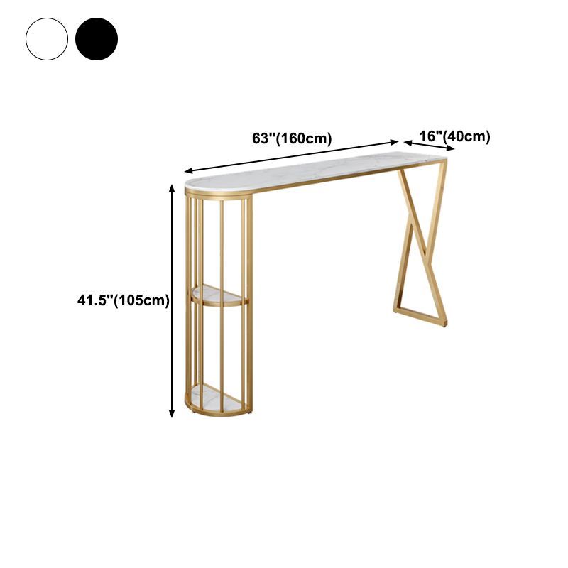 Stone Indoor Glam Bar Dining Table Gold Iron Double Pedestal Bistro Table with Shelve Clearhalo 'Bar Furniture' 'Bar Tables' 'bar_tables' 'furn' 'furn_bar_tables' 'Furniture' 'furniture_bar_tables' 'Kitchen & Dining Furniture' 'kitchen&dining_furn' 'kitchen' 1200x1200_3917edb3-000a-4ce9-ad35-a9c25248eb33