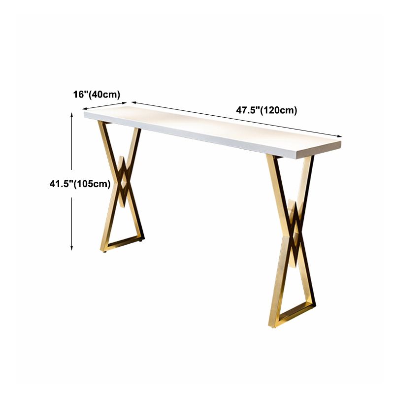 Glam Gold Iron Bar Dining Table White Wood Rectangle Indoor Bistro Table Clearhalo 'Bar Furniture' 'Bar Tables' 'bar_tables' 'furn' 'furn_bar_tables' 'Furniture' 'furniture_bar_tables' 'Kitchen & Dining Furniture' 1200x1200_391df4dc-2c0e-4727-ab37-90d9e27b934b