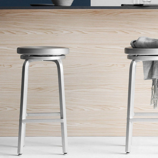 Contemporary Metal Backless Counter Stool in Silver for Home Use