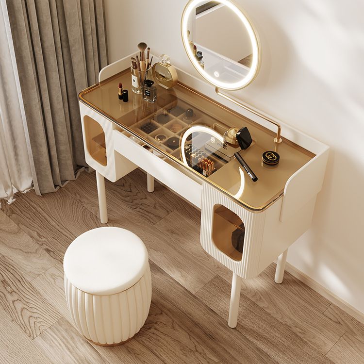 Tabouret de basse-coiffure de rangement de vanité de maquillage en verre ensemble avec tiroir