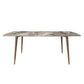 Rectangle Stone Top Dining Table Mid-Century Solid Wood Legs for Home Kitchen Dinner