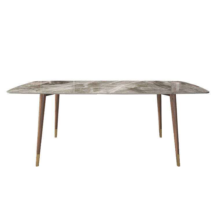 Rectangle Stone Top Dining Table Mid-Century Solid Wood Legs for Home Kitchen Dinner