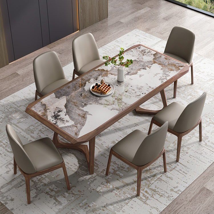 Brown Finish Legs Dining Site Table Modern Stone Top Rectangle Counter Dining Table Clearhalo 'Dining Tables & Seating' 'Dining Tables' 'dining_table' 'furn' 'furn_dining_table' 'Furniture' 'furniture_dining_table' 'Kitchen & Dining Furniture' 1200x1200_39275832-4f9f-46f5-86df-ba98403d0968