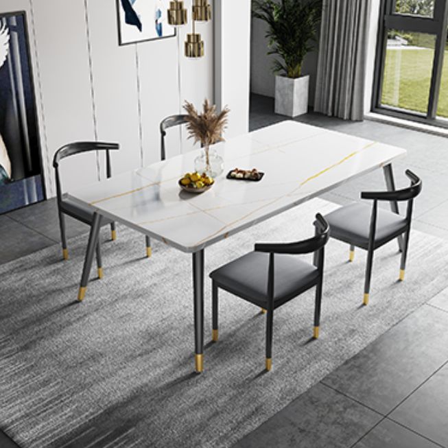 Minimalist Sintered Stone White Dining Set Standard Rectangle Shape Dining Set for Kitchen Clearhalo 'Dining Room Sets' 'Dining Tables & Seating' 'dining_room_set' 'furn' 'furn_dining_room_set' 'Furniture' 'furniture_dining_room_set' 'Kitchen & Dining Furniture' 'kitchen&dining_furn' 'kitchen' 1200x1200_392a1434-9430-4515-842b-c39ef407fdcf