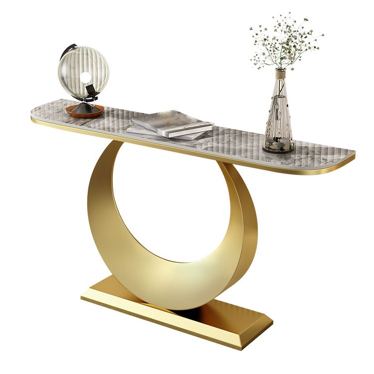 Glam Stone Console Accent Table Half Moon Console Sofa Table for Hall Clearhalo 'Console Tables' 'console_tables' 'Entry & Mudroom Furniture' 'furn' 'furn_console_tables' 'Furniture' 1200x1200_392a9e28-7ee5-4714-873c-dff7993fcc81