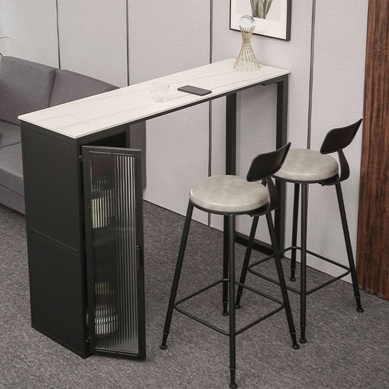 Double Pedestal Bar Table Set 1/3 Pcs Stone Top Bar Table and Upholstered Stools Clearhalo 'Bar Furniture' 'furn' 'furn_home_bar_bar_sets' 'Furniture' 'Home Bars & Bar Sets' 'home_bar_bar_sets' 'Kitchen & Dining Furniture' 1200x1200_392baa1b-b176-4030-863c-35394fa66c3e