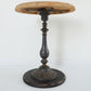 French Country Round Solid Wood Top Coffee Table Iron Pedestal Cocktail Table