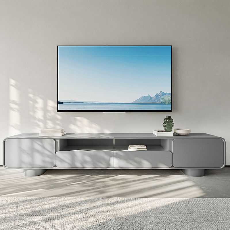 Grijze houten mediaconsole Moderne tv-console met open opbergruimte