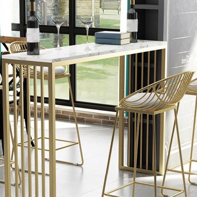 Glam Bar Height Table Faux Marble Top Bistro Bar Table with Double Pedestal Base Clearhalo 'Bar Furniture' 'Bar Tables' 'bar_tables' 'furn' 'furn_bar_tables' 'Furniture' 'Kitchen & Dining Furniture' 1200x1200_392db4b4-3ccd-44ac-b6e3-77e893361769