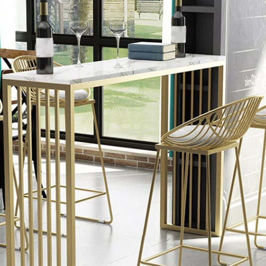 Glam Bar Height Table Faux Marble Top Bistro Bar Table with Double Pedestal Base Clearhalo 'Bar Furniture' 'Bar Tables' 'bar_tables' 'furn' 'furn_bar_tables' 'Furniture' 'Kitchen & Dining Furniture' 1200x1200_392db4b4-3ccd-44ac-b6e3-77e893361769