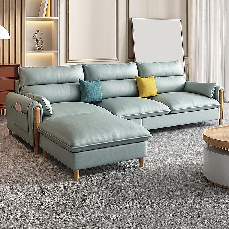 Sofá de brazo recto de cuero beige escandinavo/seccional con almacenamiento