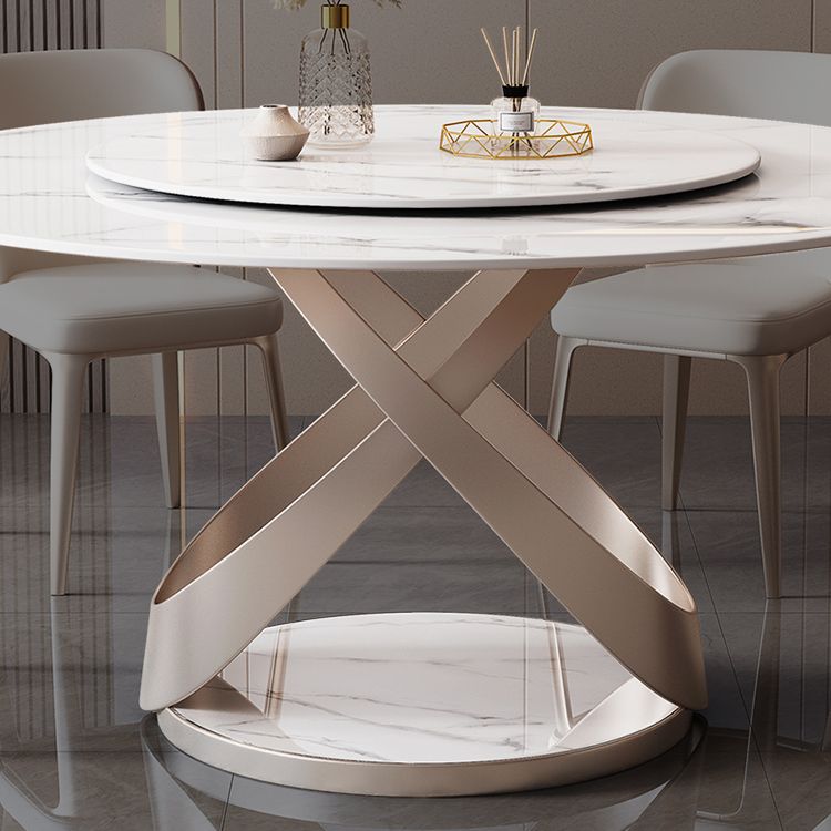 Round Pedestal Table Contemporary Style Stone Dining Site Table with Turntable Clearhalo 'Dining Tables & Seating' 'Dining Tables' 'dining_table' 'furn' 'furn_dining_table' 'Furniture' 'Kitchen & Dining Furniture' 1200x1200_3936f915-7642-417b-bcae-e6e0ee8b0b58