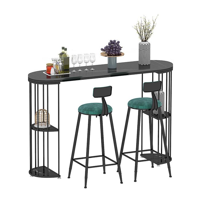Oval Sintered Stone Bar Table Traditional Luxury Dining Table with Storage Shelves