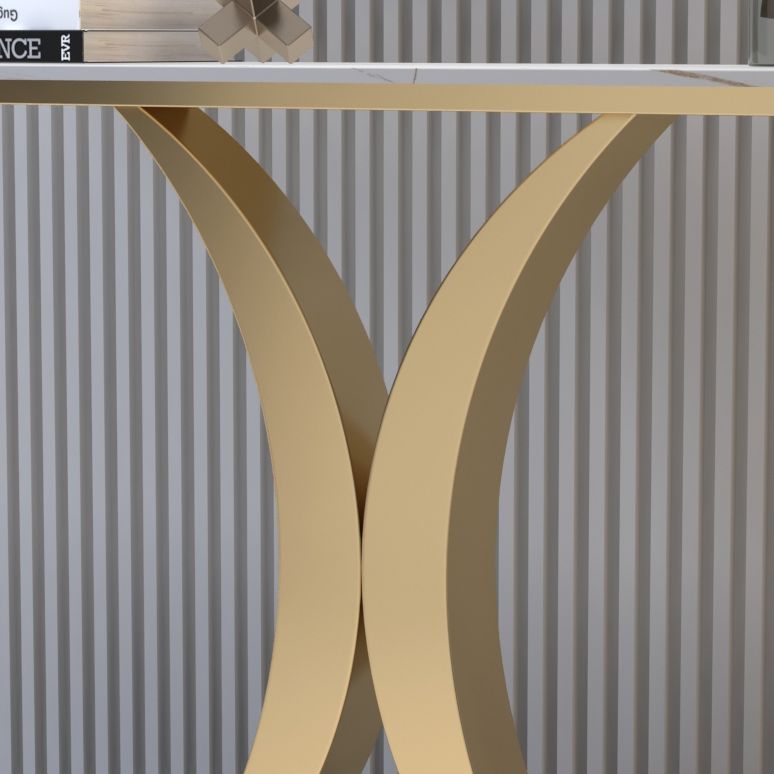12 inch Wide Glam Accent Table Half Moon Shape Metal Console Table for Hall Clearhalo 'Console Tables' 'console_tables' 'Entry & Mudroom Furniture' 'furn' 'furn_console_tables' 'Furniture' 1200x1200_3938c2b0-a02d-4ef1-a608-1d0042360c04