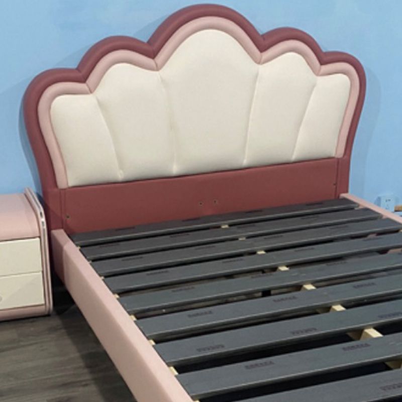 Glam Genuine Leather Standard Bed wood Bed Frame with Upholstered Headboard for Bedroom