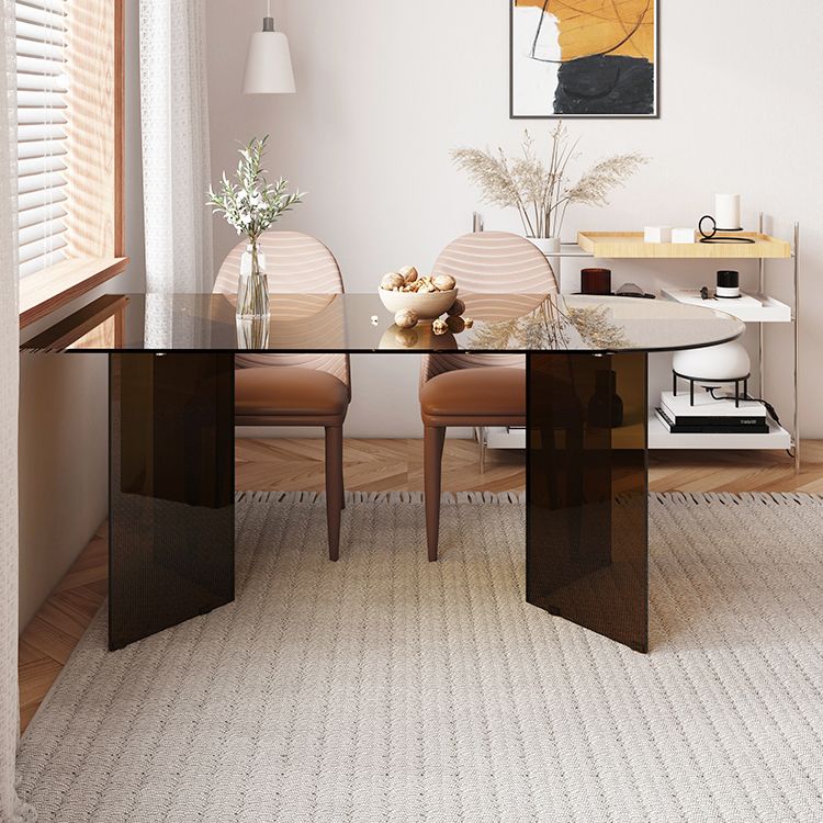 Tempered Glass Dining Table Double Pedestal Base Free Form Table for Home Clearhalo ' dining_table' 'Dining Tables & Seating' 'Dining Tables' 'furn' 'furn_dining_table' 'Furniture' 'furniture_dining_table' 'Kitchen & Dining Furniture' 'kitchen&dining_furn' 'kitchen' 'kitchen_dining_table' 1200x1200_393c7d3a-26fb-4460-b918-43a53ed65090
