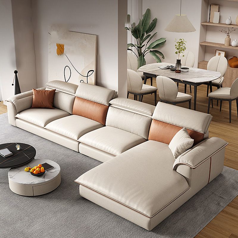 Canapé-canapé sectionnel beige en cuir en cuir beige pour le salon