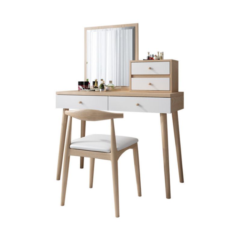 Wood Drawers Included Vanity Makeup Dressing Table Set with Stool and Mirror - 39.4" W Clearhalo 'Bedroom Furniture' 'furn' 'furn_makeup_vanities' 'Furniture' 'Makeup Vanities' 'makeup_vanities' 1200x1200_39435365-951d-4909-8ff2-0e05c8b7b3d0